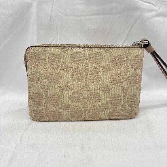 NEW COACH Corner Zip Wristlet in Signature Canvas with Stripe CW854 Sand/Taupe - Picture 8 of 11